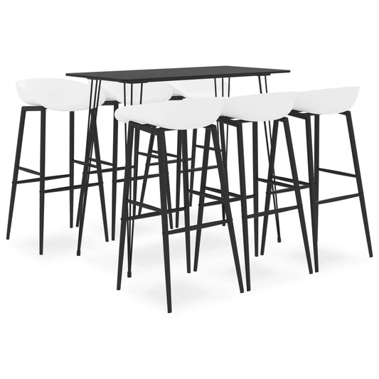 Set mobilier de bar, 7 piese, negru și alb