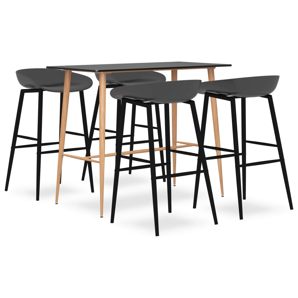 Set mobilier de bar, 5 piese, negru și gri