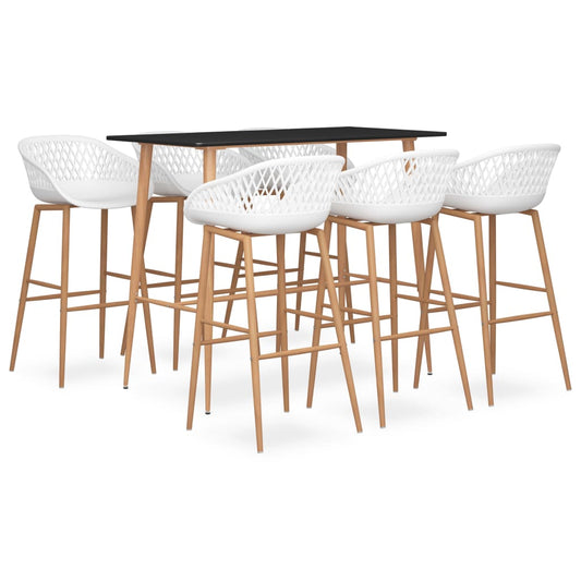 Set mobilier de bar, 7 piese, negru și alb