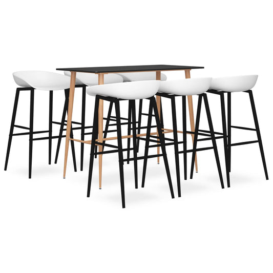 Set mobilier de bar, 7 piese, negru și alb