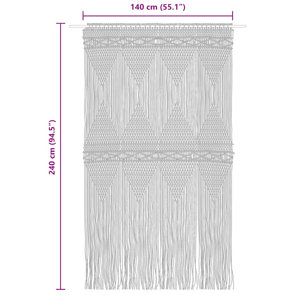 Perdea macrame, gri taupe,140 x 240 cm, bumbac
