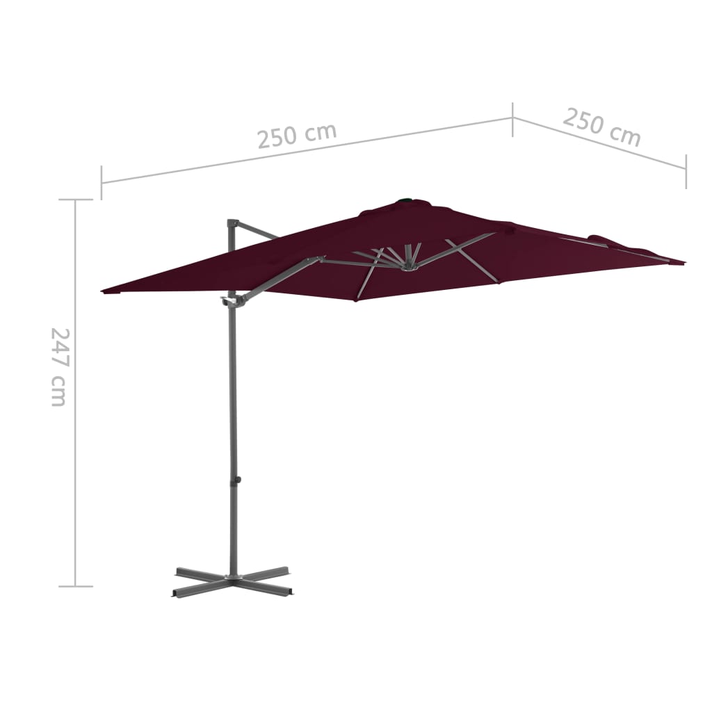 Umbrelă în consolă cu stâlp din aluminiu, bordo, 250x250 cm