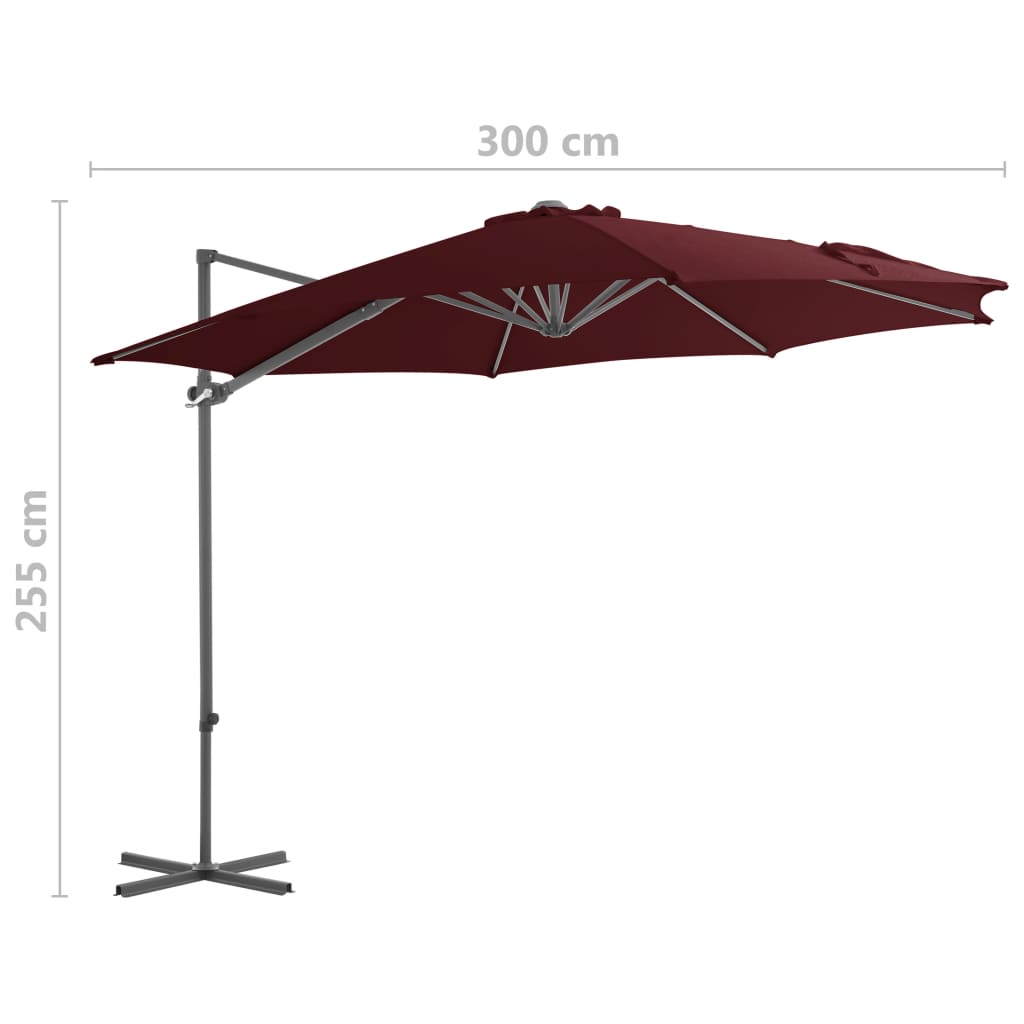 Umbrelă în consolă cu stâlp din oțel, roșu bordo, 300 cm