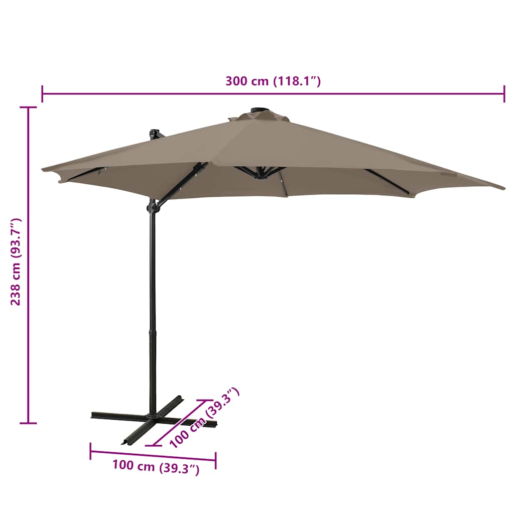 Umbrelă în consolă cu stâlp și LED-uri, taupe, 300 cm