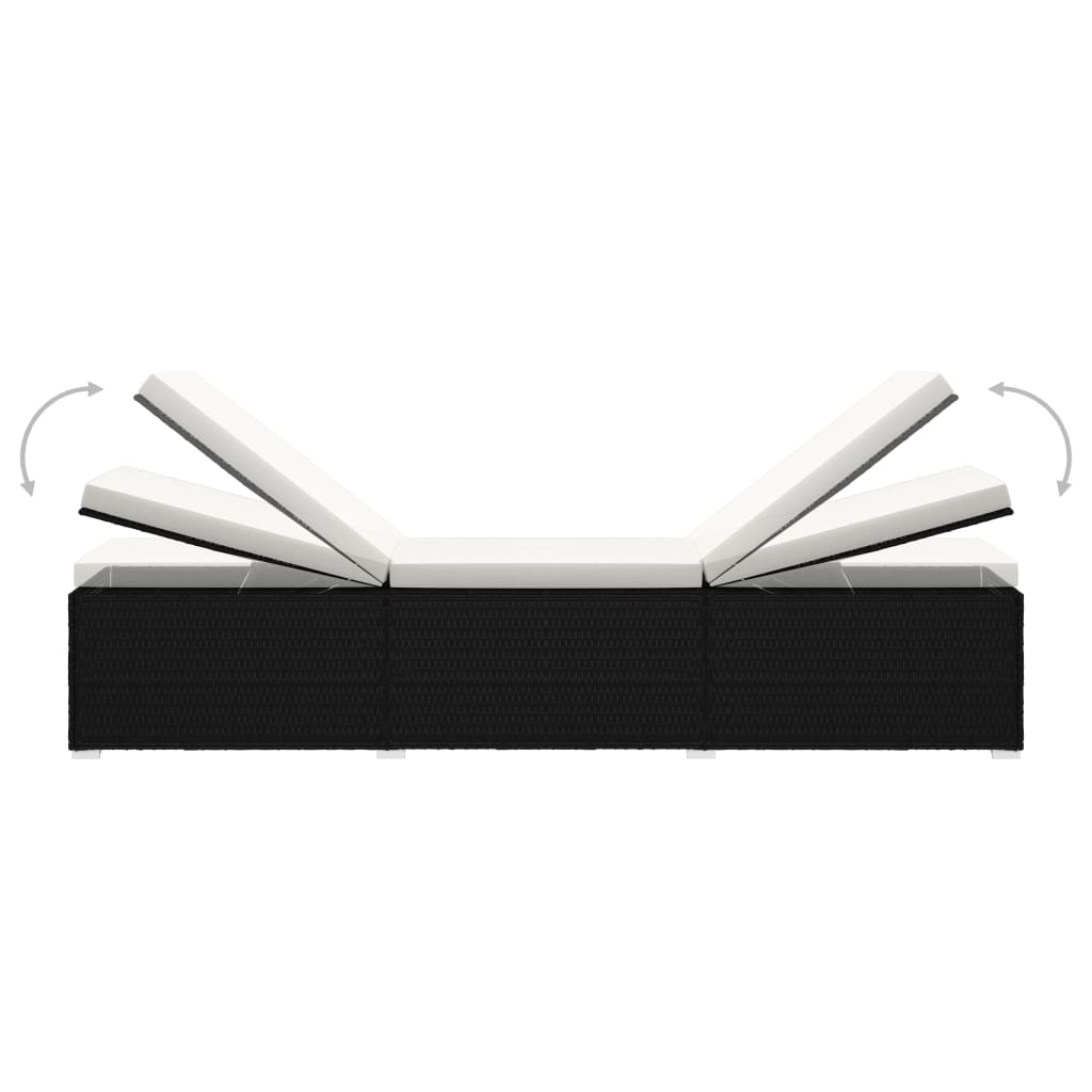 Șezlonguri de grădină cu masă ceai, 3 piese, negru, poliratan