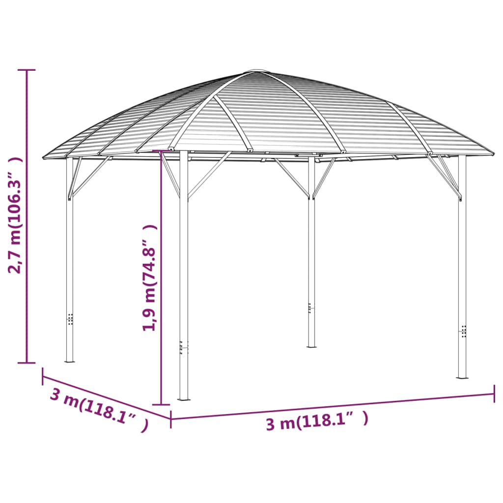 Pavilion cu pereți laterali și acoperiș arcuit, antracit, 3x3 m