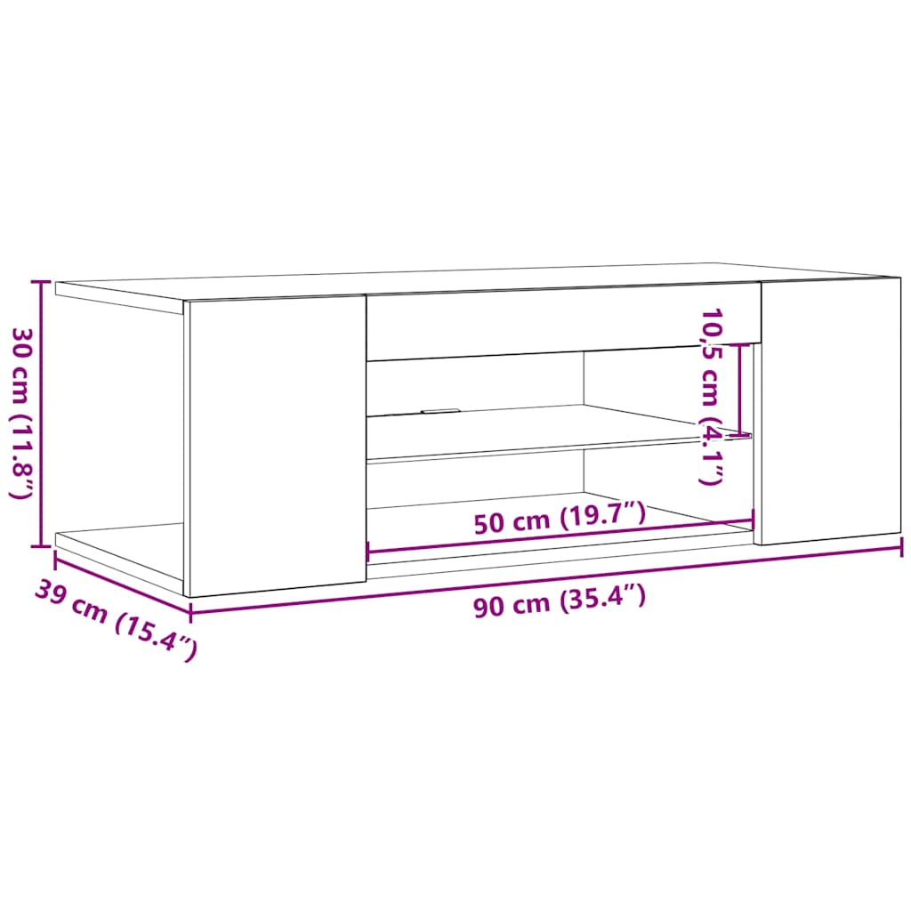 Comodă TV cu lumini LED, alb extralucios, 90x39x30 cm