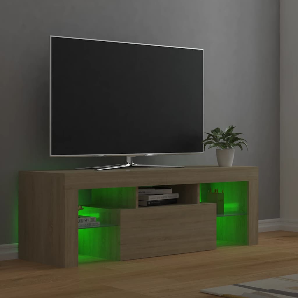 Comodă TV cu lumini LED, stejar Sonoma, 120x35x40 cm
