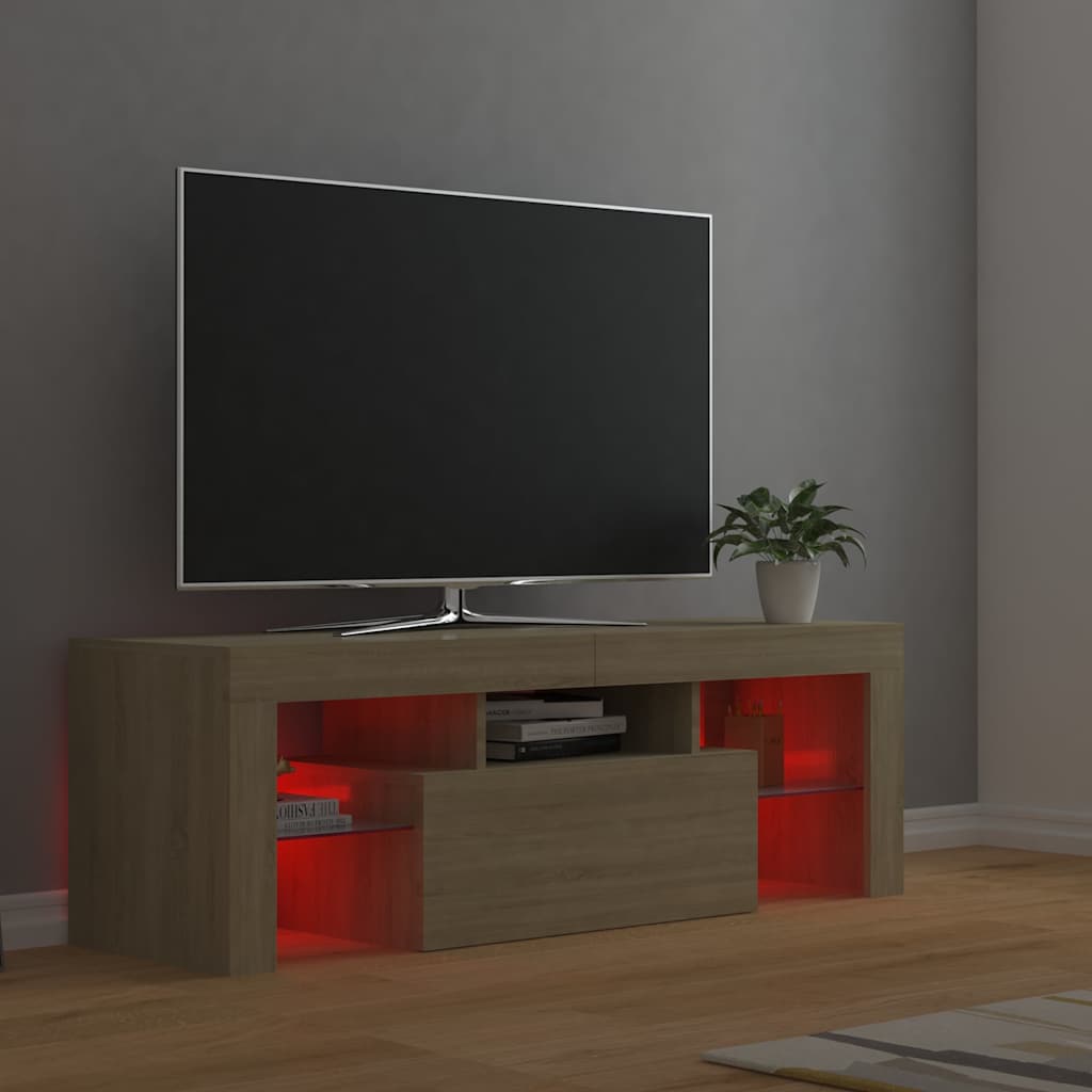 Comodă TV cu lumini LED, stejar Sonoma, 120x35x40 cm