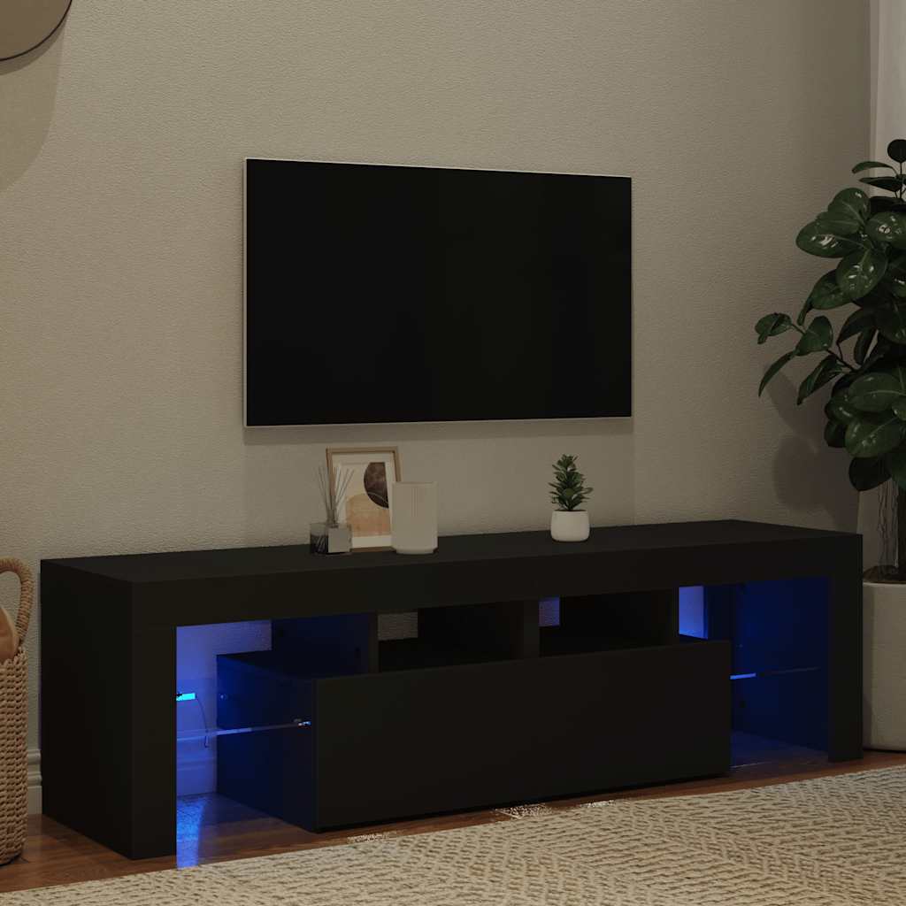 Comodă TV cu lumini LED, negru, 140x36,5x40 cm