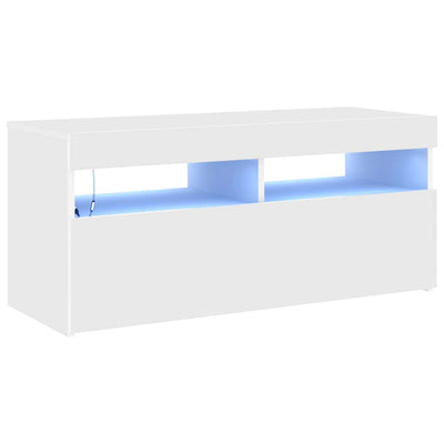 Comodă TV cu lumini LED, alb, 90x35x40 cm