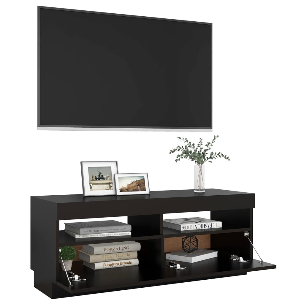 Comodă TV cu lumini LED, negru, 100x35x40 cm