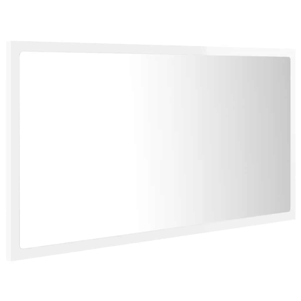 Oglindă de baie cu LED, alb extralucios, 80x8,5x37 cm, acril