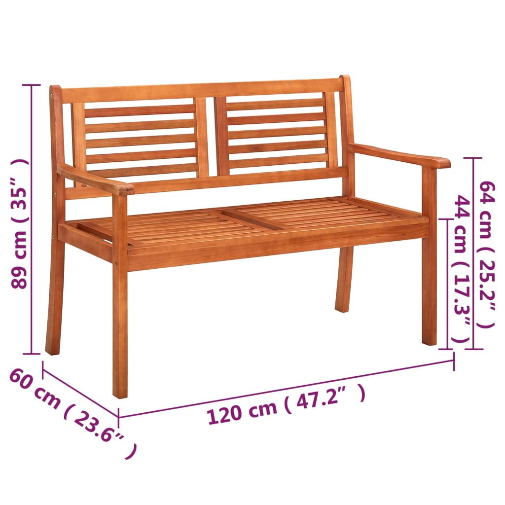 Bancă grădină 2 locuri cu pernă, 120 cm, lemn masiv eucalipt