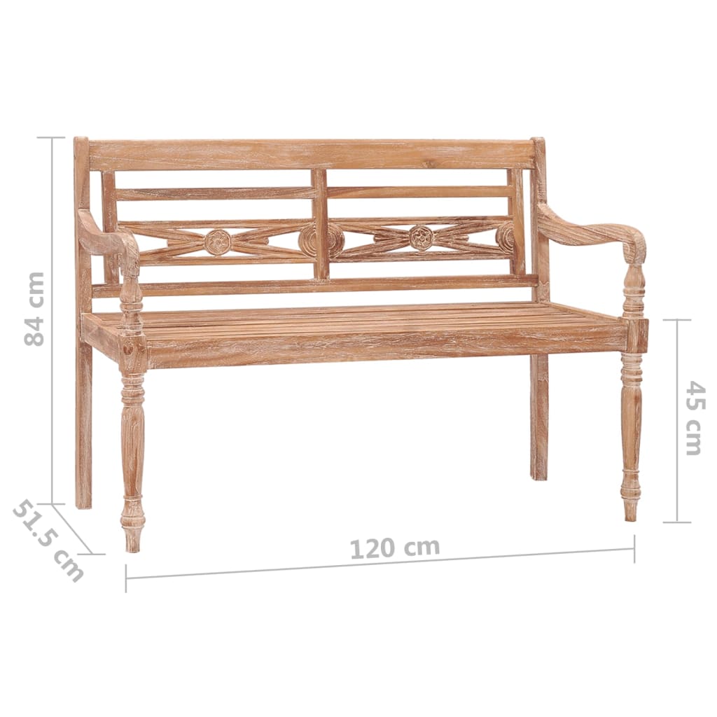 Bancă Batavia, aspect văruit alb, 120 cm, lemn masiv de tec