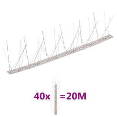 Set bandă cu țepi antipăsări cu 5 rânduri, 40 buc., oțel, 20 m