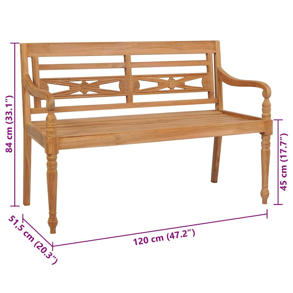 Bancă Batavia cu pernă antracit, 120 cm, lemn masiv tec