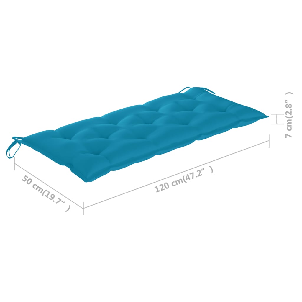 Bancă Batavia cu pernă albastru deschis, 120 cm lemn masiv tec