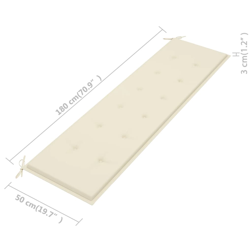 Bancă de grădină cu perne crem, 175 m, lemn masiv de tec