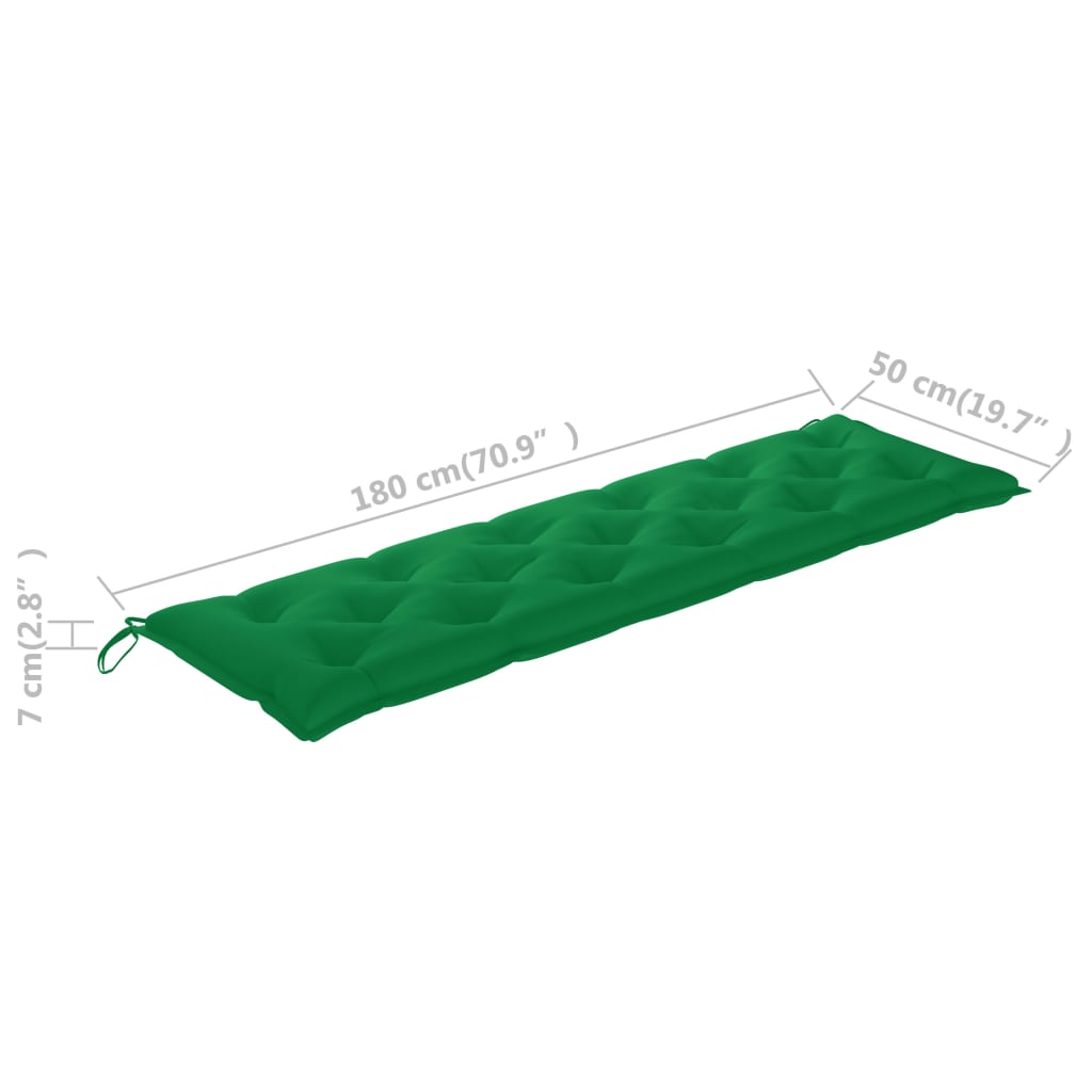 Bancă de grădină cu pernă verde, 175 cm, lemn masiv tec