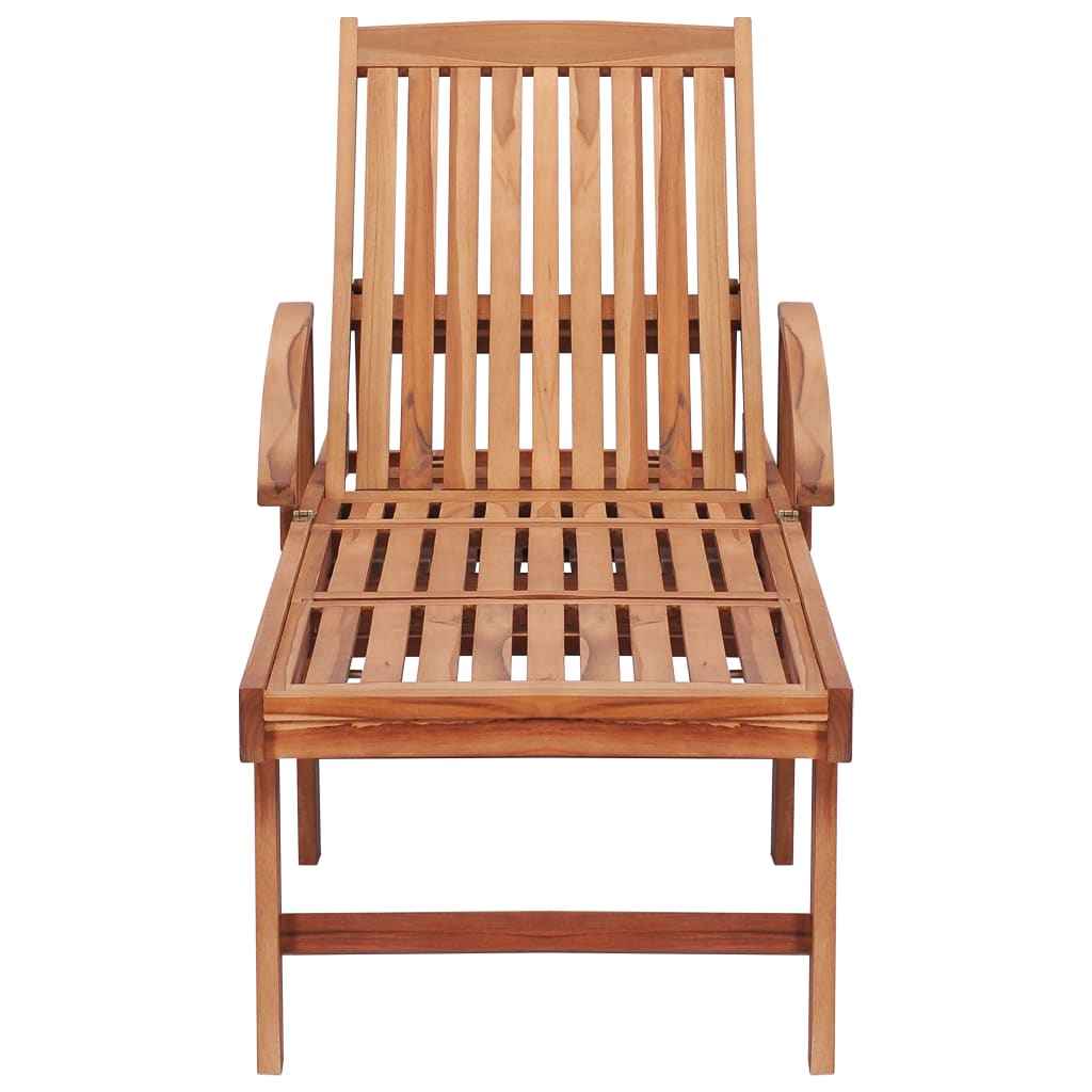 Șezlong cu pernă crem, lemn masiv de tec