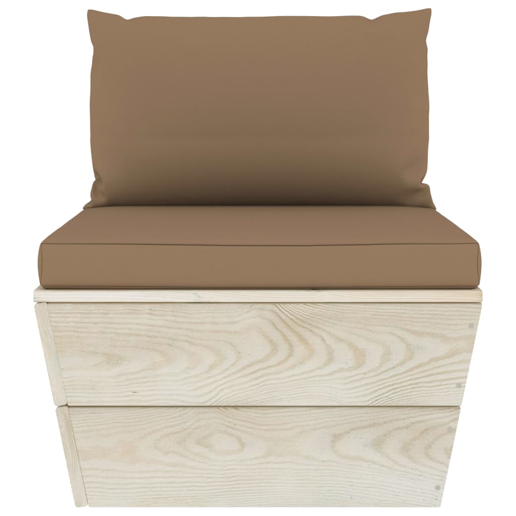 Canapea de grădină din paleți, de mijloc, cu perne, lemn molid