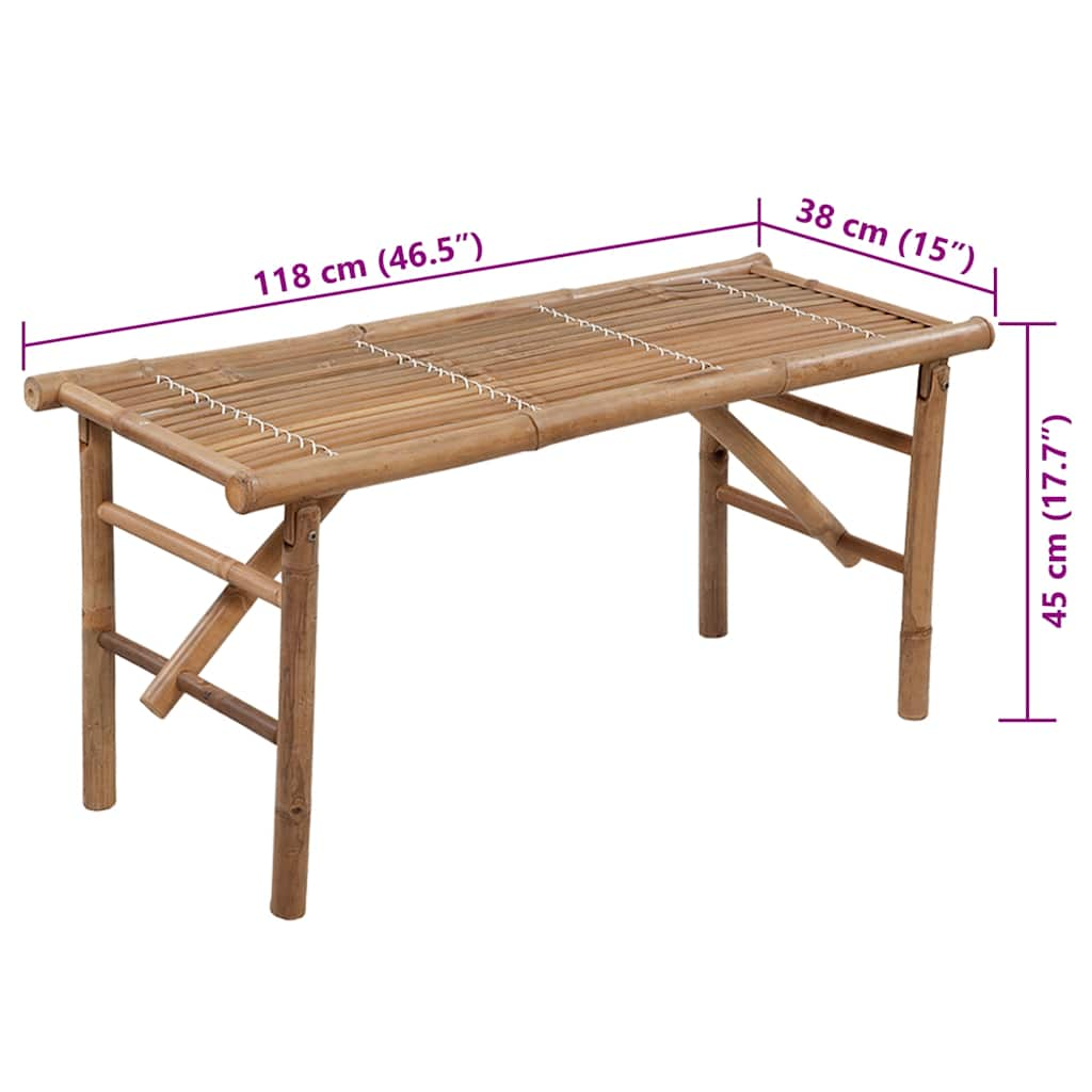 Bancă de grădină pliabilă cu pernă, 118 cm, bambus