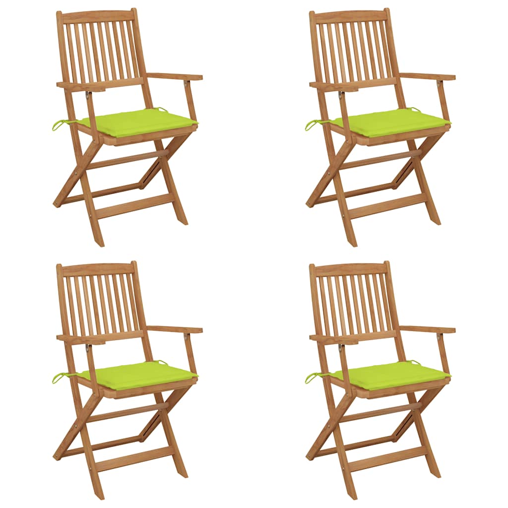 Scaune grădină pliabile cu perne, 4 buc., lemn masiv de acacia