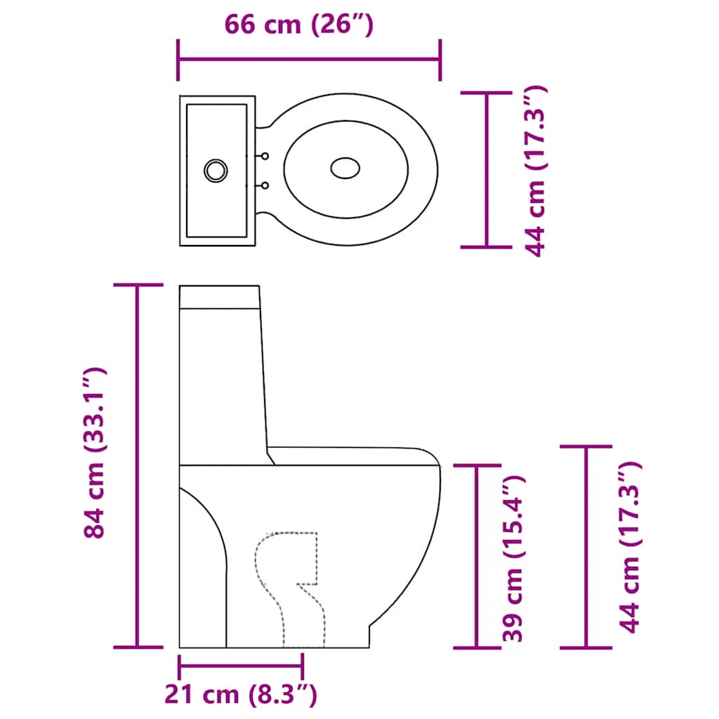 Vas WC toaletă de baie, alb, ceramică, rotund, flux inferior