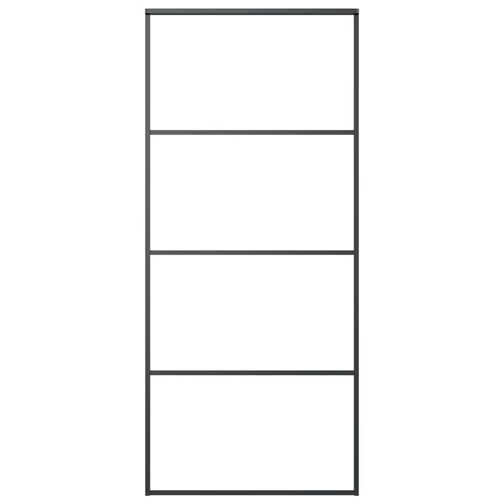 Ușă glisantă, negru, 90x205 cm, aluminiu și sticlă ESG