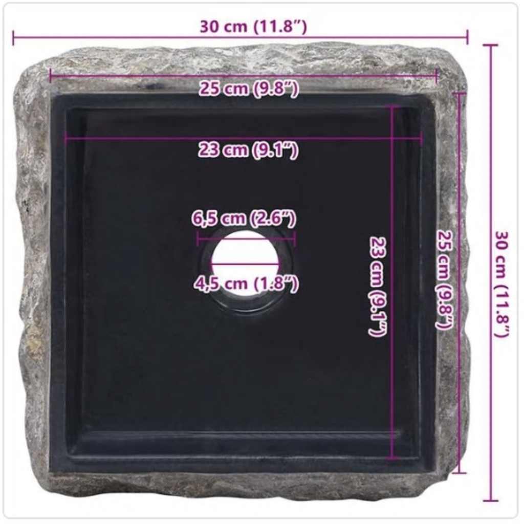Chiuvetă, negru, 30x30x13 cm, marmură