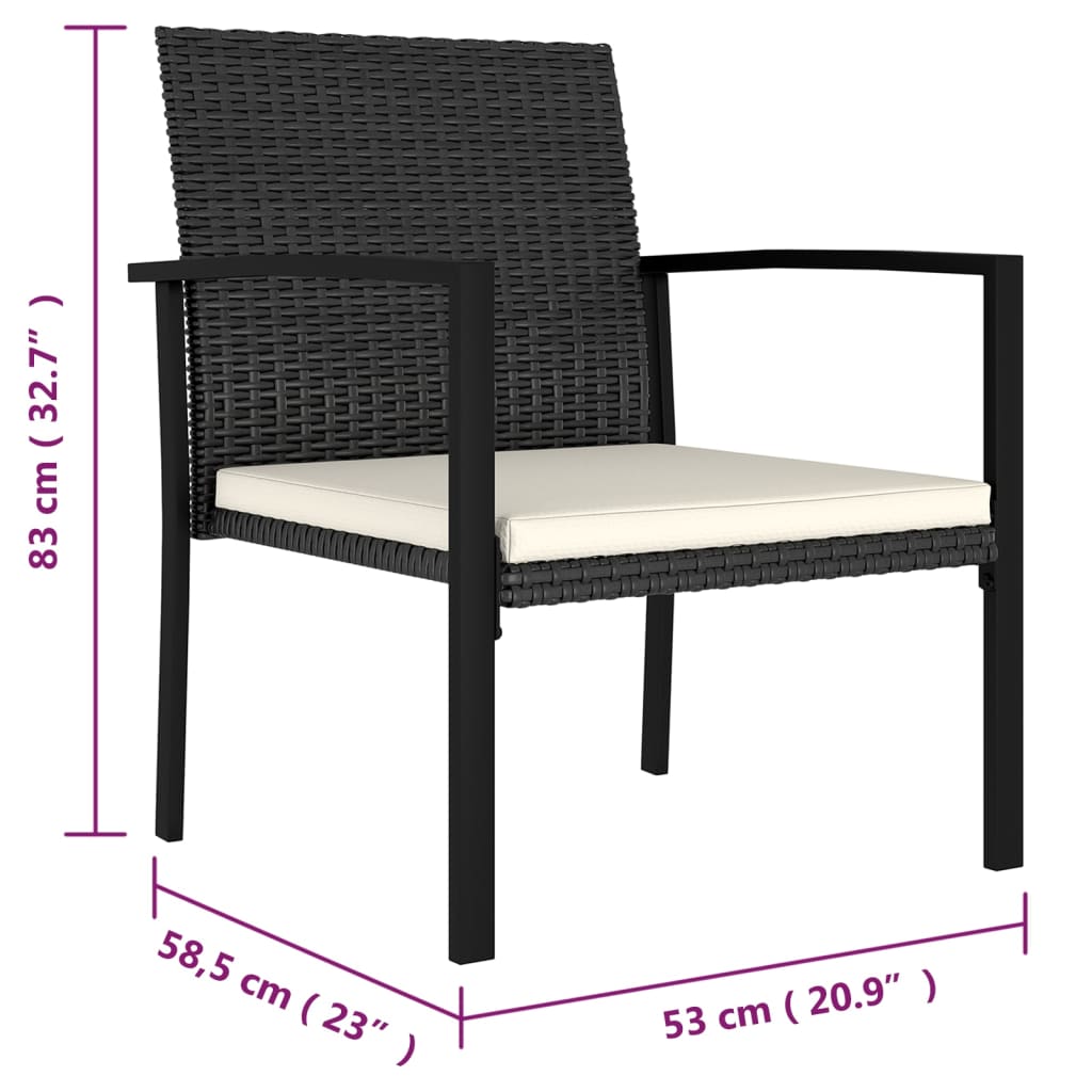 Set de mobilier de grădină, 3 piese, negru, poliratan