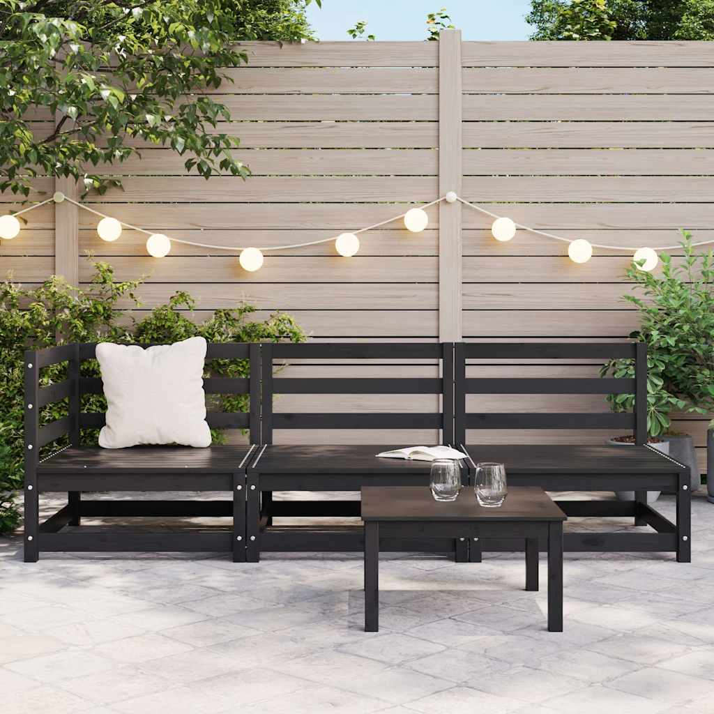 Set mobilier de grădină, 3 piese, negru, lemn masiv de pin