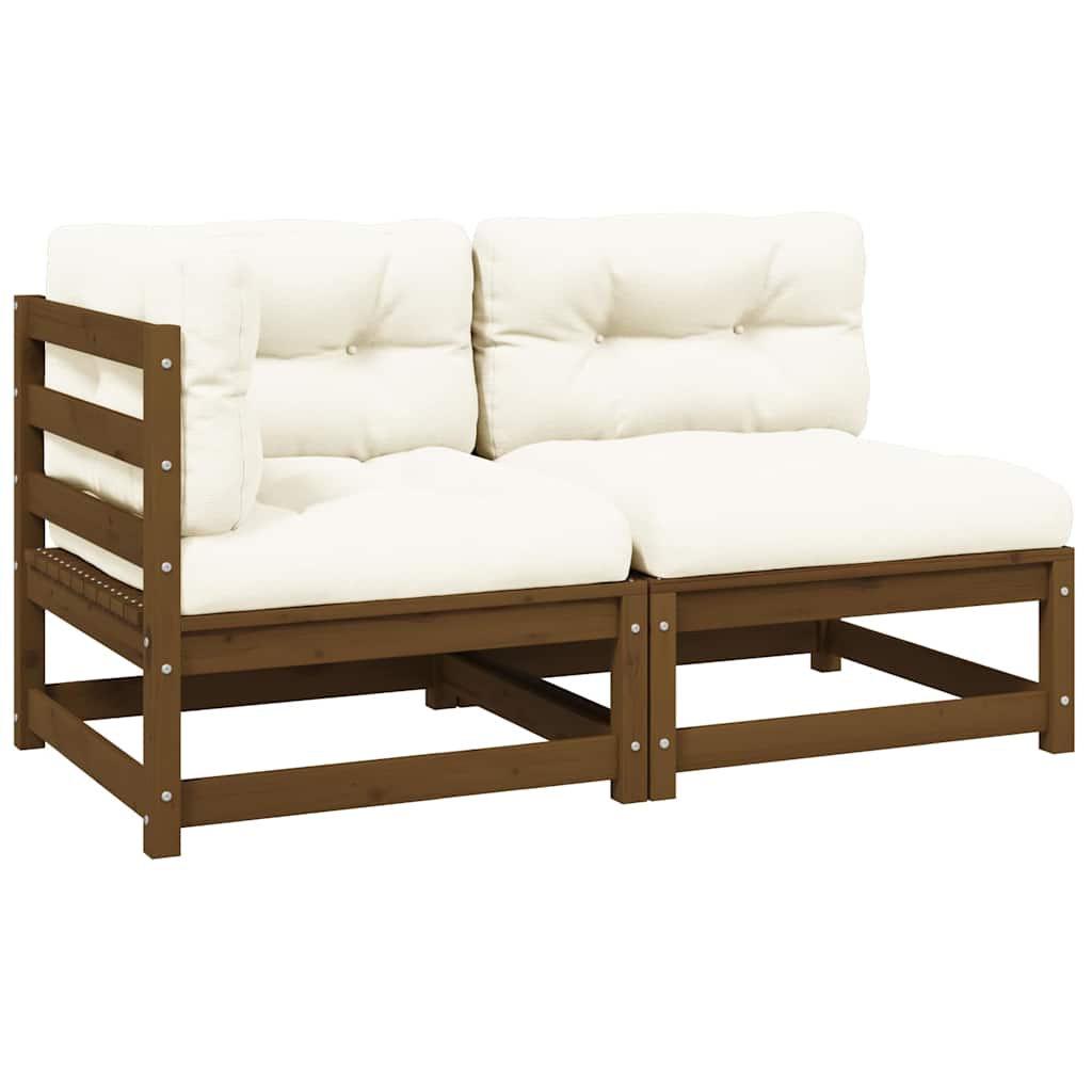 Set mobilier grădină&perne 2 piese, maro miere lemn masiv pin