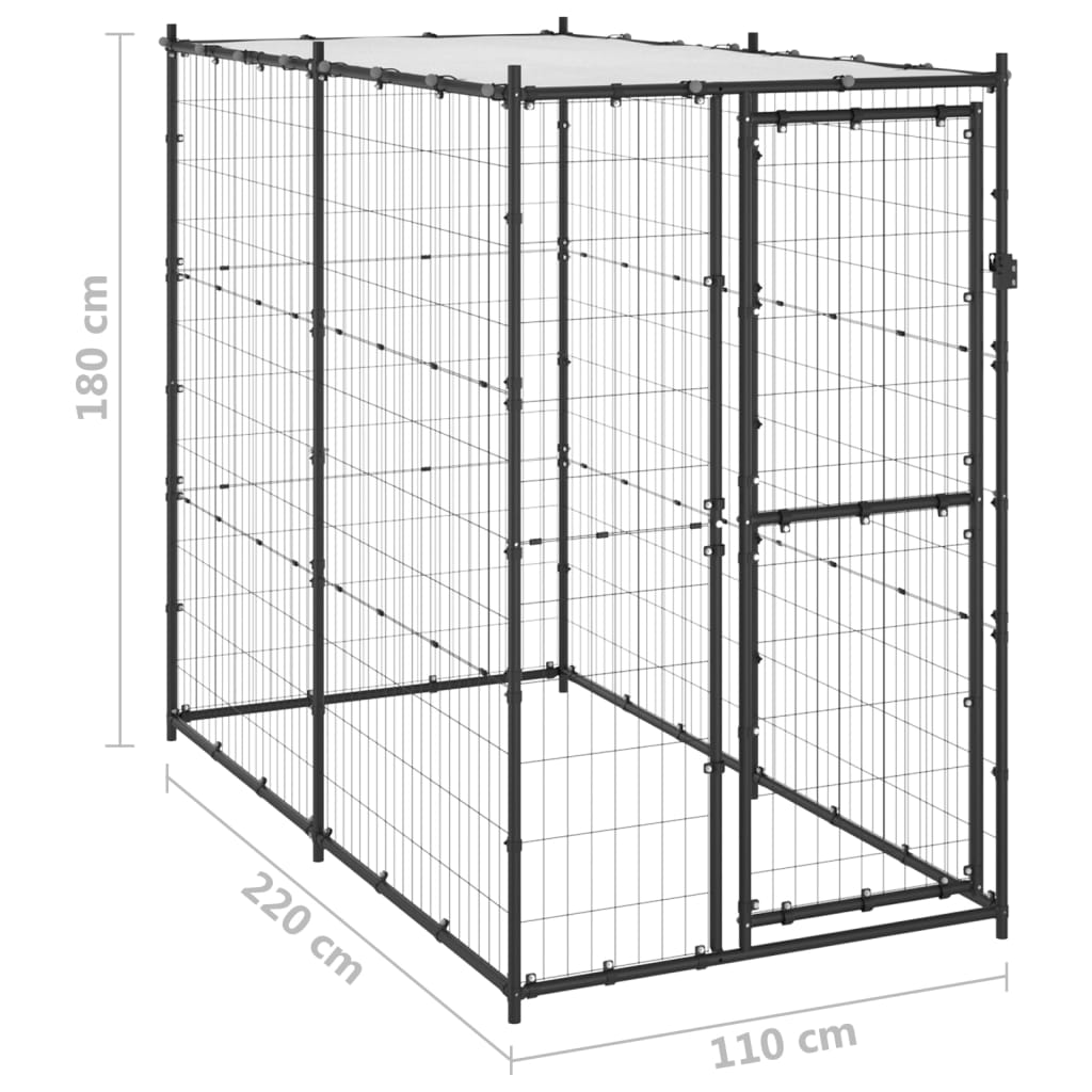 Padoc pentru câini de exterior cu acoperiș 110x220x180 cm oțel