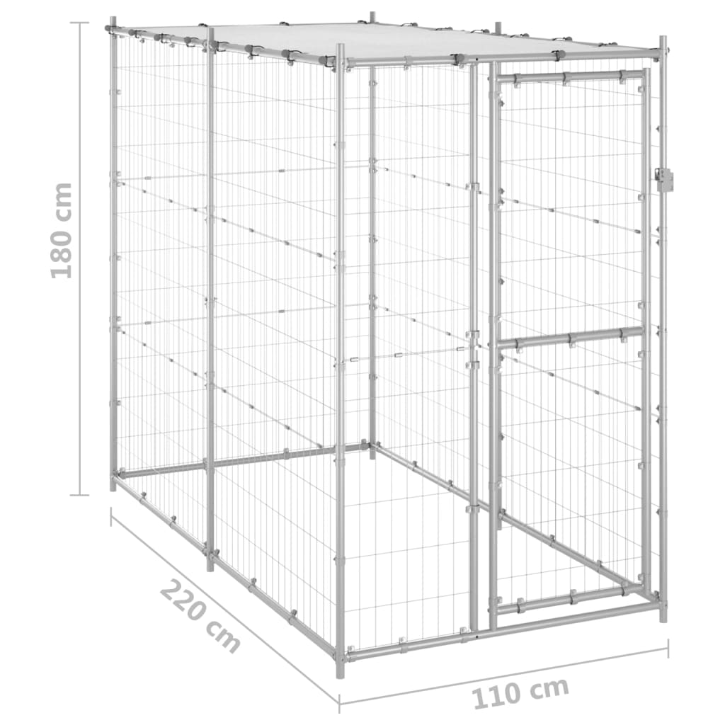 Padoc câini de exterior cu acoperiș 110x220x180 cm oțel zincat