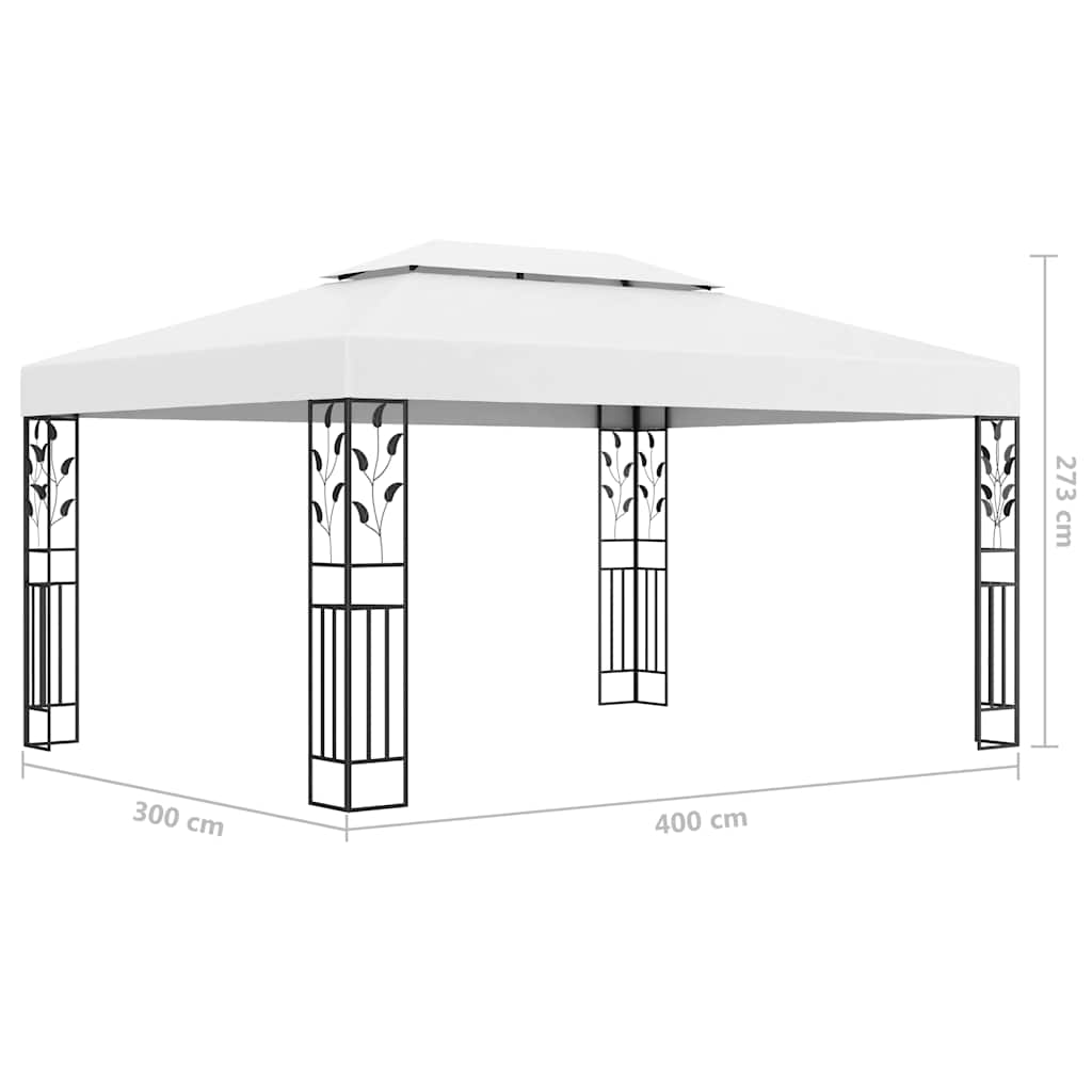 Pavilion cu acoperiș dublu & șiruri de lumini LED, alb, 3x4 m