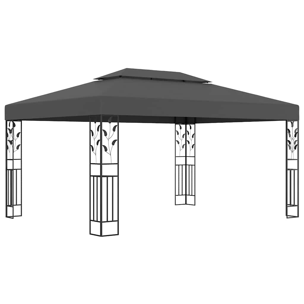 Pavilion cu acoperiș dublu&șiruri de lumini LED,antracit, 3x4 m