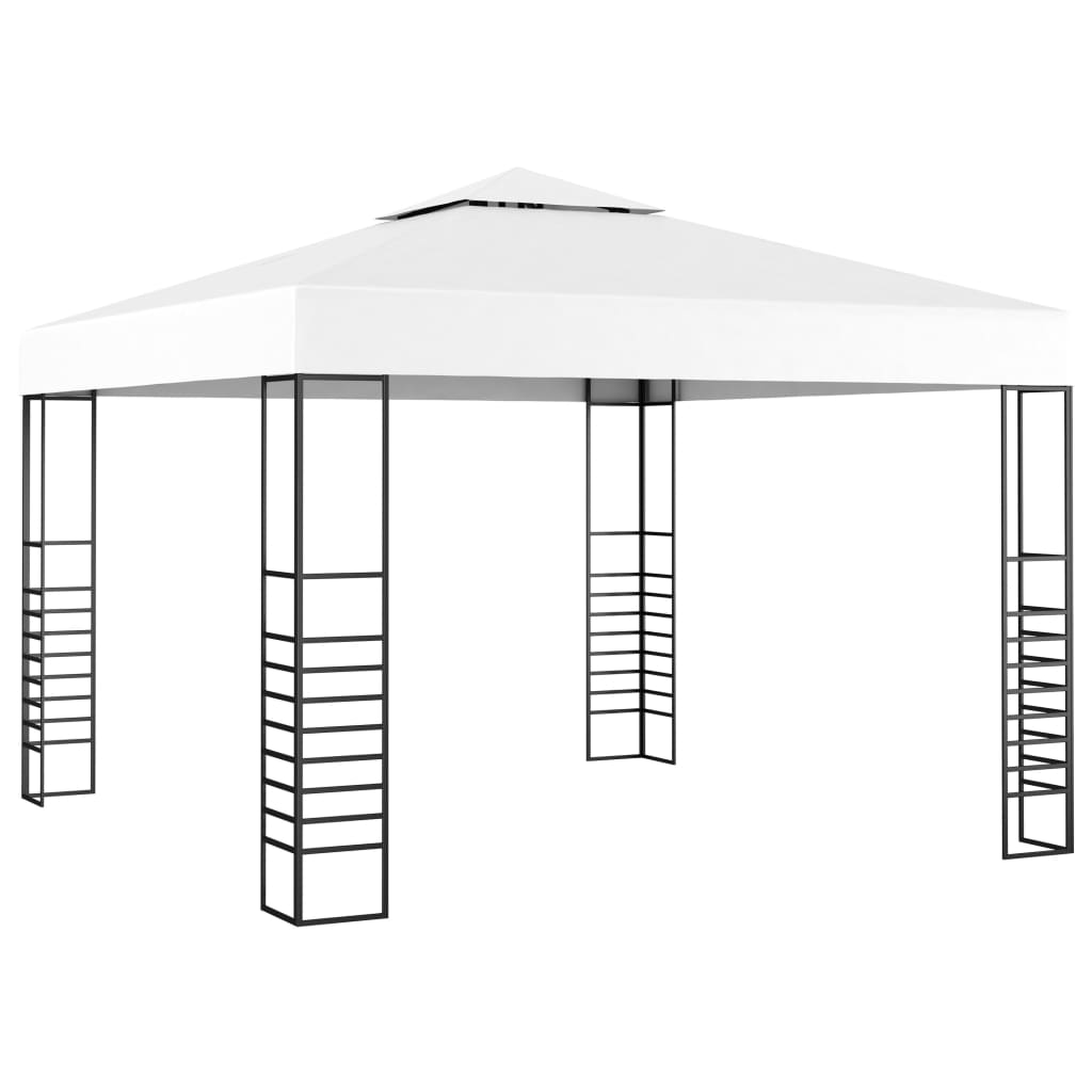 Pavilion de grădină cu șiruri de lumini LED, alb, 3x3 m