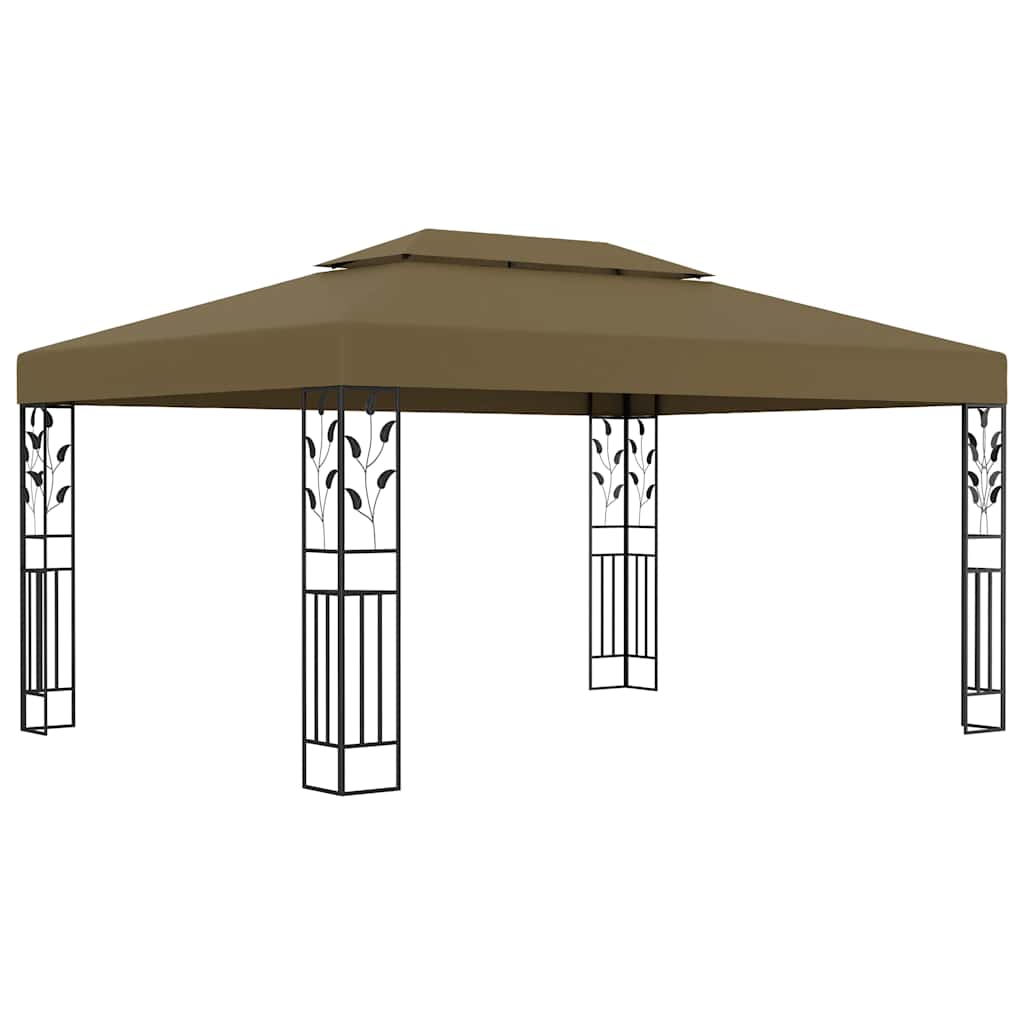 Pavilion cu acoperiș dublu & lumini LED, gri taupe, 3x4m