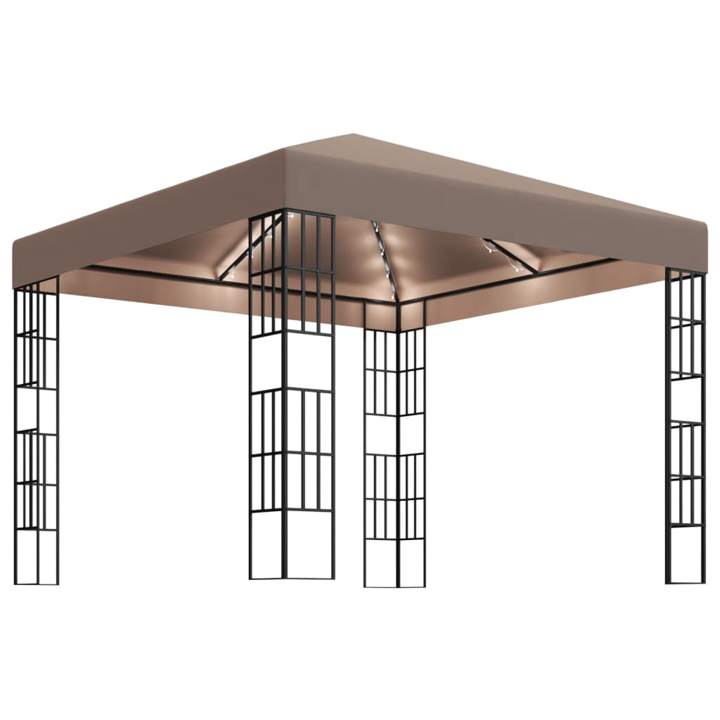 Pavilion cu șiruri de lumini LED, gri taupe, 3x3 m