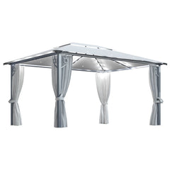 Pavilion cu perdele & șiruri lumini LED, crem, 4x3 m, aluminiu