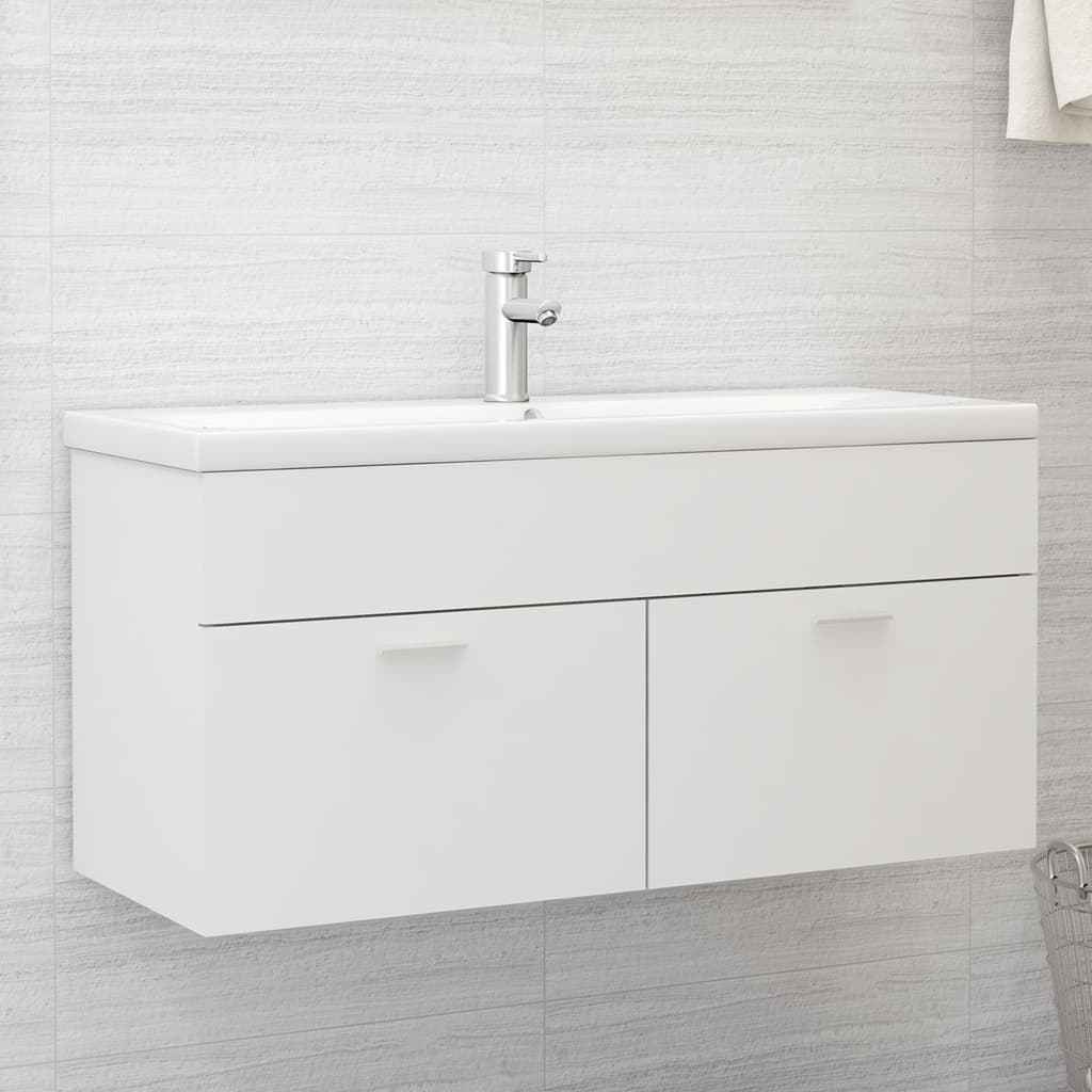 Dulap cu chiuvetă încorporată, alb, lemn prelucrat