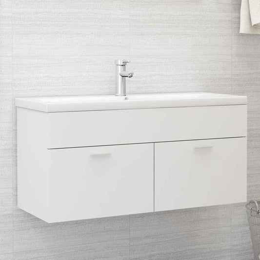 Dulap cu chiuvetă încorporată, alb, lemn prelucrat