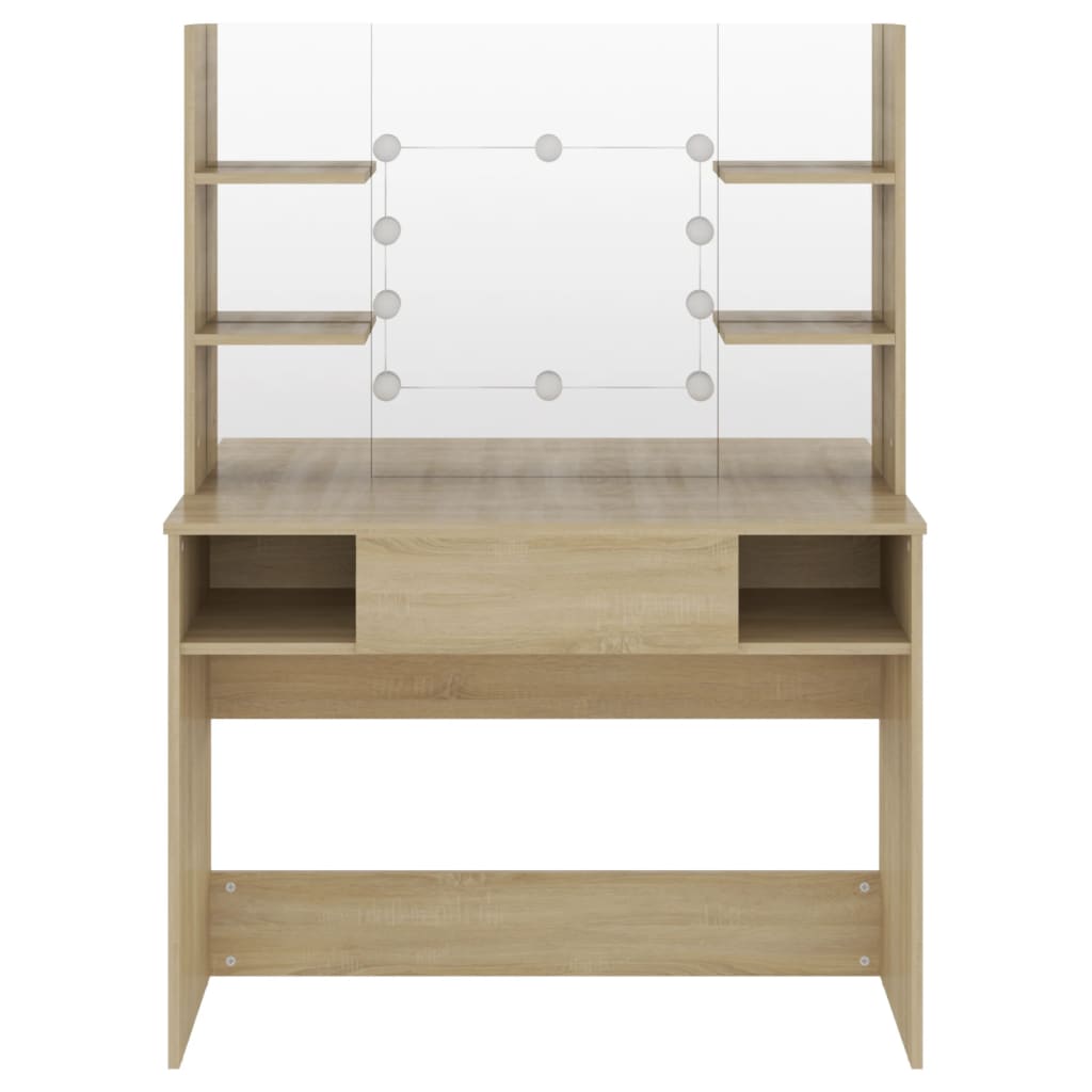 Masă machiaj cu lumini LED, stejar, 100x40x135 cm , MDF