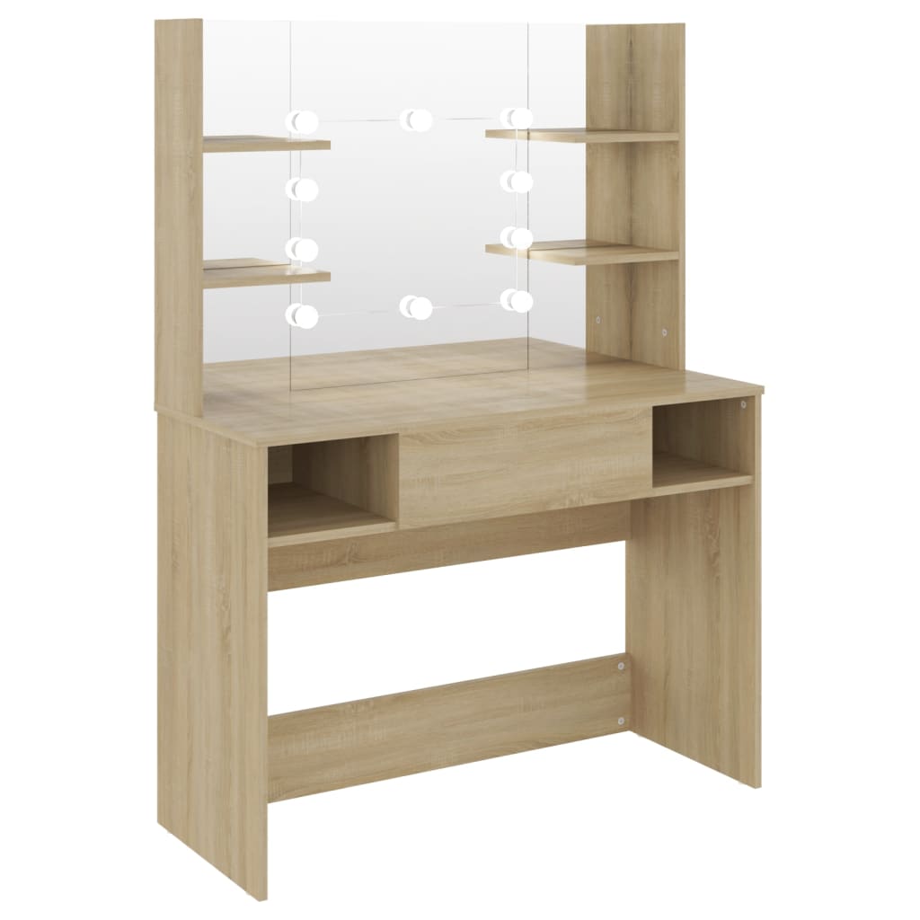 Masă machiaj cu lumini LED, stejar, 100x40x135 cm , MDF