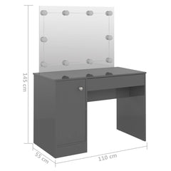 Masă de machiaj cu lumini LED gri strălucitor 110x55x145 cm MDF