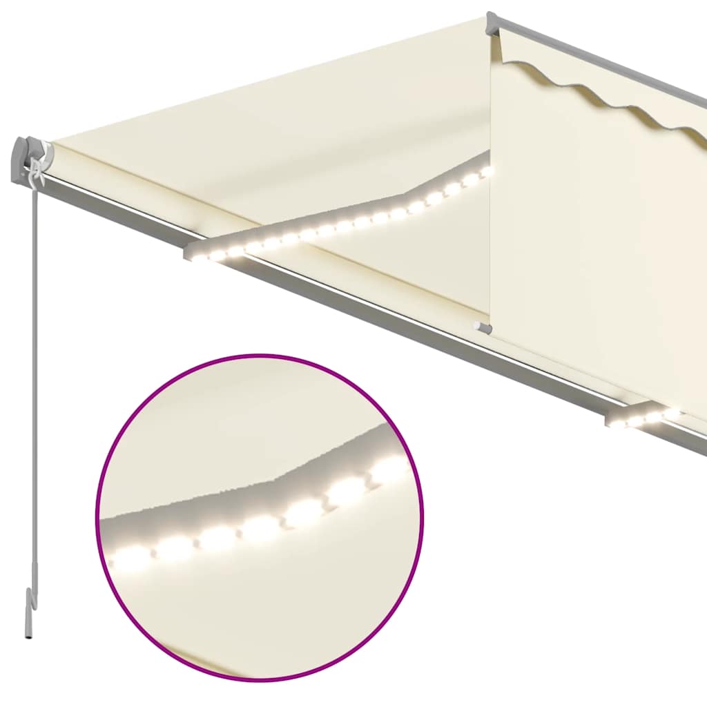 Copertină retractabilă manual cu stor&LED, crem, 3x2,5 m