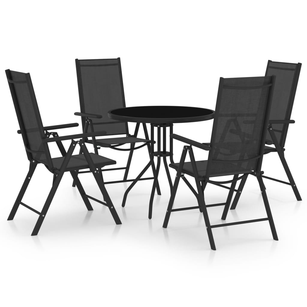 Set mobilier de exterior, 5 piese, negru, aluminiu și textilenă