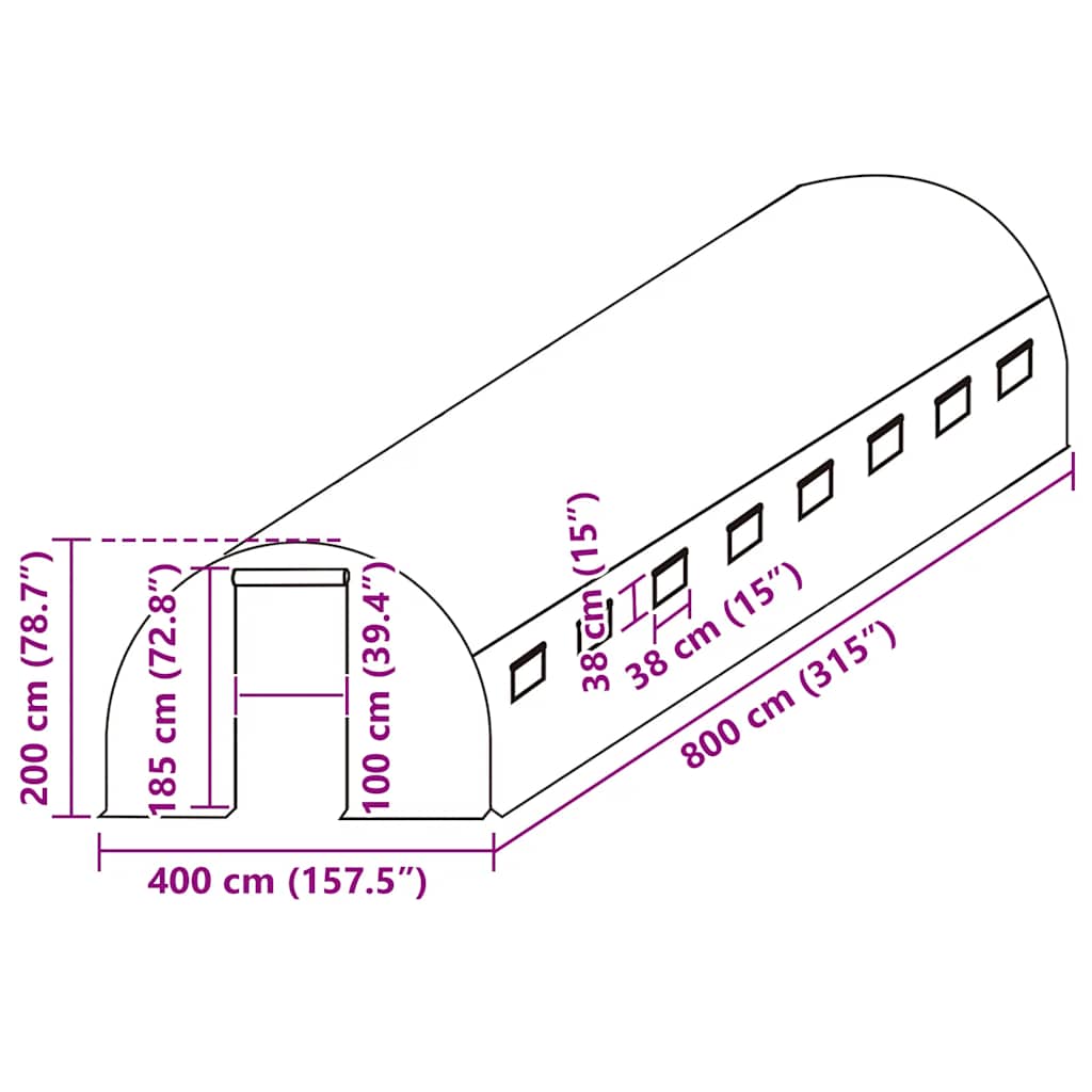 Copertină rezervă pentru seră (32 m²), verde, 400x800x200 cm
